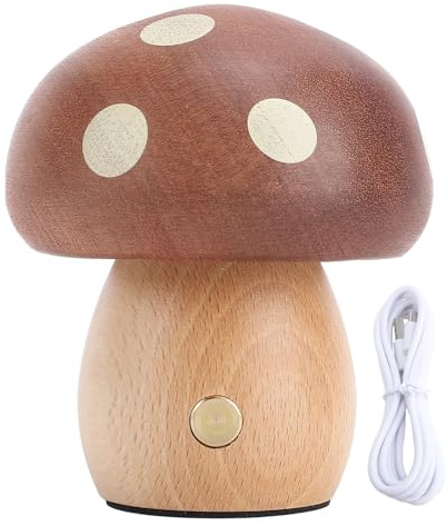 Asixxsix Lampada da tavolo LED a fungo, Lampada da tavolo in legno con controllo tattile, Lampada da comodino ricaricabile e dimmerabile Stepless Luce notturna decorativa a fungo