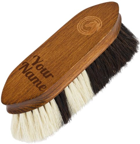 Equimour Personalisierbare Pferdebürste Glanz-Bürste – Holzbürste mit weichen Rosshaarborsten für sanfte Fellpflege & strahlenden Glanz | Geschenk für Reiterin, Pferdemädchen, Pferd & Pony