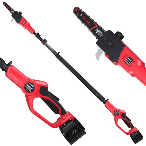 Laecabv Potatore Telescopico,sega ad asta telescopica,Sega Potatrice Elettrica,Batteria 21V 4Ah e Caricabatterie,Diametro di taglio 18cm,Velocità Catena 8m/s,Auto-Lubrificante,espandibile fino a 300cm