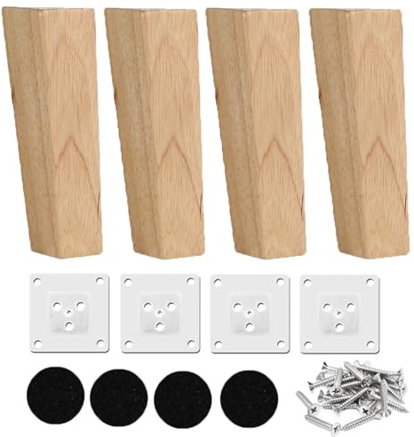 Möbelbeine Ersatz Massivholz Möbelbeine Schrankfüße 10/12/15/20/30cm Holz Eckig Tischbeine Neigung Stühle Beine Ersatz Sofafüße mit Anti-Rutsch-Matten 4er Set(15cm)