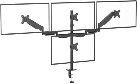 Pholiten Monitorhalterung für 4 Monitore, bis 32 Zoll, VESA 75x75/100x100 mm, Gasfederarm, Klemm- & Bohrmontage, Schwarz