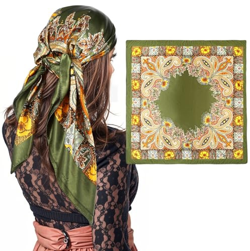 Yuanchu 35 großes quadratisches Satin Kopftuch,Seide Kopftuch für Damen 90x90cm Seidentuch Elegant Quadratische Schals Personifizieren Bandanas Haartuch Halstuch Haarschmuck