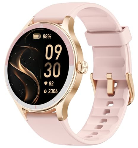 TOOBUR Smart Watch for Women, Smartwatch Compatible Android and iOS Phone, Answer/Make Calls, Fitness Tracker/Step Counter/Running Watch, Sleep/Heart Rate Monitor, IP68 Waterproof, Pink
