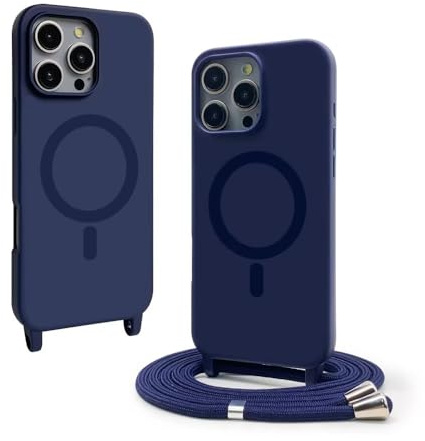 VAVAVOOMY Handykette Hülle für iPhone 12 Pro（6.1） mit Band Halsband Lanyard (abnehmbar) Handyhülle, Verstellbarer Lanyard.Magnetisch Stoßfest Silikonhülle Wireless Charging kompatibel .-Blau