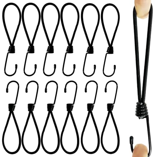 Lot de 12 tendeurs élastiques durables de 6 mm avec crochets en métal solides, sangles et fixations d'extérieur robustes de 15,2 cm – pour fixer l'auvent, les rideaux latéraux de tente de camping