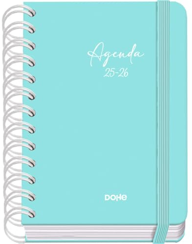 Dohe - Agenda Scolaire 2025 2026 - Page Par Jour, Taille A6 (12x17 cm), Espagnol et Anglais, Fermeture à Spirale Double et Élastique, Couverture Rigide, 4 Pages d'Autocollants - SERENITY Vert
