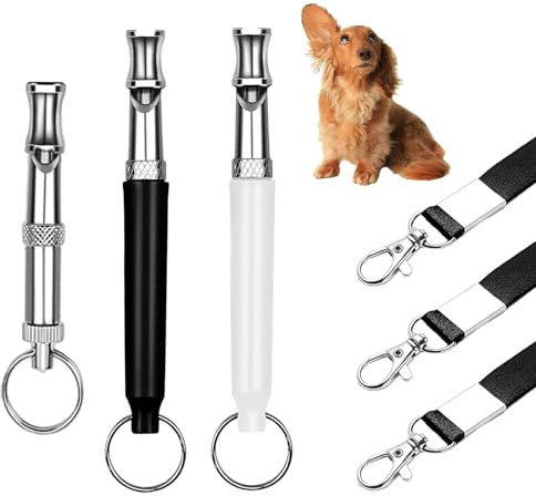 Kenmohuo 3pcs Dog Whistles for Recall, Adjustable Frequency Dog Training Whistle to Stop Barking, Silent Ultrasonic Stainless Steel Whistle with 3 String for Dog & Puppy Recall