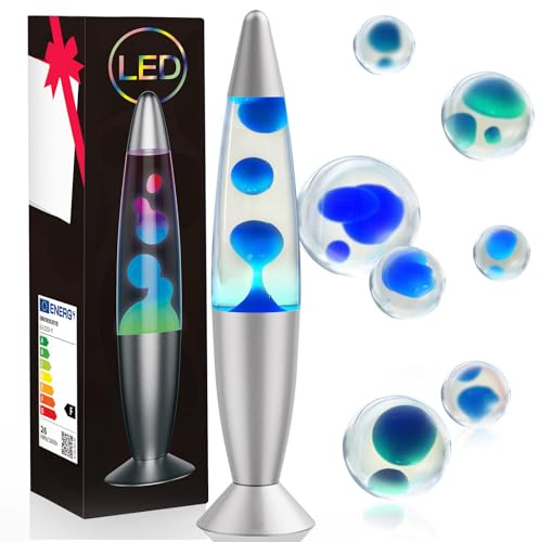 AONESY LED Lavalampen 34cm Farbwechselnde Lavalampe Kinder Weiße Flüssigkei Blau Wachs Lavalampe Led für Heimdekoration Schönes Licht