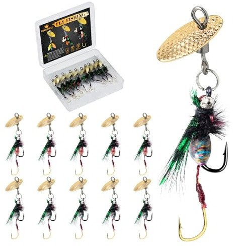 CWSDXM Fly Fishing Flies, 10 PCS Wet Flies Fly Fishing Lures Fishing Spinner Metal Fishing Lure for Trout Bass Panfish (Flies Fishing Double Hooks, Hook Size 12#)