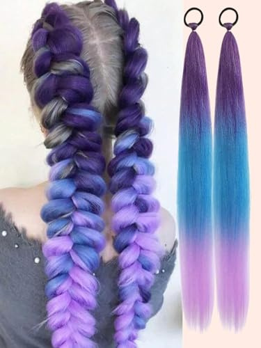 2 Pièces Mèches à Tresser Violettes Ombré 26 Pouces – Purple Extensions Cheveux Synthétiques Longs Pré-Étirés, Rajouts Cheveux Jumbo Yaki pour Tresses Africaines, Cosplay, Fêtes et Halloween