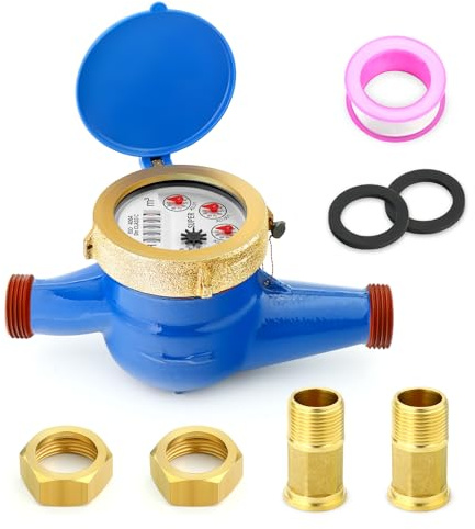 MEANLIN MEASURE 1/2 BSP Kupplungen Wasserzähler Kaltwasserzähler für Garten oder Haushalt 20 mm Messung in Kubikmetern