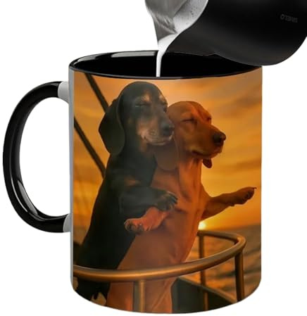 Holdes Taza de Perro | 325 ml Cerámica con Apretón Cómodo y Romántico,Taza para Té y Café con Diseño de Dachshund - Para Bebidas Calientes y Frías, Él y Ella, Cumpleaños, Navidad, San Valentín,