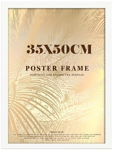 DEALS ON DEAL® Modern Large Poster Frame 35x50cm Mdf Wooden Picture Frames 50cm x 35cm for Jigsaw Puzzles/Shatter-Proof Front Vertical/Horizontal Mounting For Home & Office Décor-White