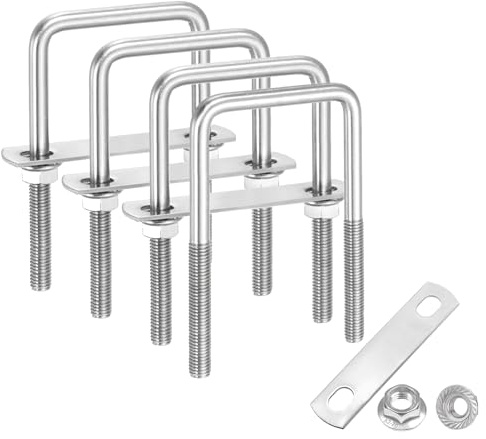 QUARKZMAN 4 Juegos De Pernos U Cuadrados Internos Longitud De 4-3/4 | De 2 Pulgadas M8, Pulgadas, Pernos U De Acero Inoxidable 304, Con Tuercas Placas, Automoción, 50mm Ancho X 120mm Largo
