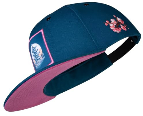 Nebelkind Snapback-Cap-Herren Damen, Flat Brim minimal Curve Kappe mit Patch, Temple, Einheitsgröße OneSize Größenverstellbar Unisex Basecap Streetwear Style Cap mit geradem Schirm