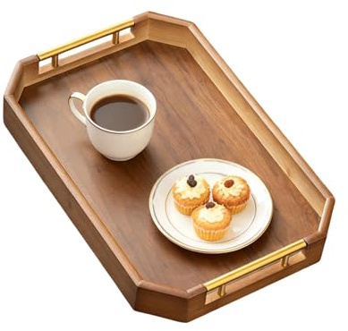 Plateau de service rétro en bois – 40 cm – Plateau décoratif pour aliments et boissons avec poignées pour maison, cuisine, bar, hôtel, bureau, extérieur, style sans effort