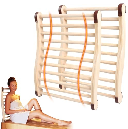 Gemsaya 2 Stück Sauna Rückenlehne aus 100% Naturholz, Ergonomische Rückenstütze Rückenlehne mit Rutschfeste Polster, Holz Sauna Zubehör Infrarotkabine