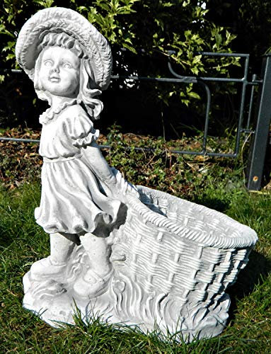 JS Garten Deko Gartenfigur Beton Figur Mädchen mit Pflanztopf H 40 cm Dekofigur und Gartenskulptur zum Bepflanzen