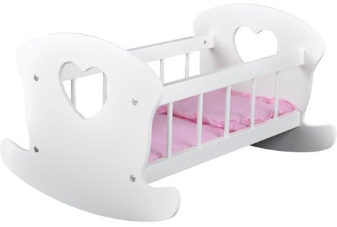 Bandits & Angels Puppenbett aus Holz Sweet Dreams weiß mit Herz – Puppenbett aus Holz – geeignet für Puppen bis 46 cm – inklusive Decke – Puppenbett – Puppenmöbel