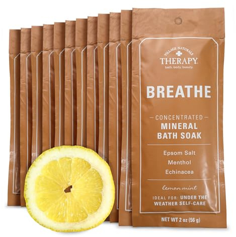 Village Naturals Therapy Breathe Concentrated Mineral Bath Soak, Lemon Mint, 2 Oz, Pack of 12