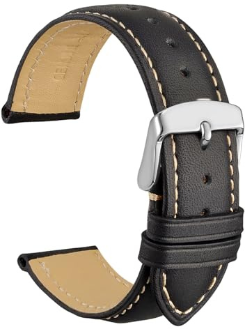 WOCCI Vintage Leder Uhrenarmband mit Edelstahl Silber Schnalle, Armband für Uhren und Damen, Ersatzarmband 14mm 15mm 16mm 17mm 18mm 19mm 20mm 21mm 22mm 23mm 24mm