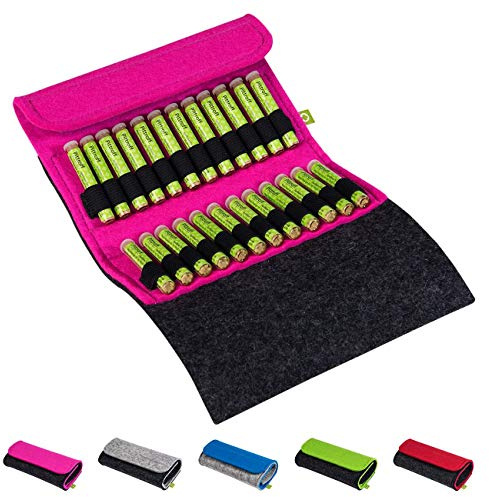 Pittroff Apotheke Homöopathische Taschenapotheke, Globuli-Tasche zum Buch Das große Homöopathie Handbuch (GU) von Dr. Markus Wiesenauer, gefüllt mit 24 Globuli-Röhrchen (Glas), aus echtem Filz (pink)