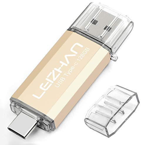 leizhan 128GB USB 3.0 Flash Drive Thumb Drives Jump Drive USB Memory Stick Type-C/USB-A 2 in 1 - Gold