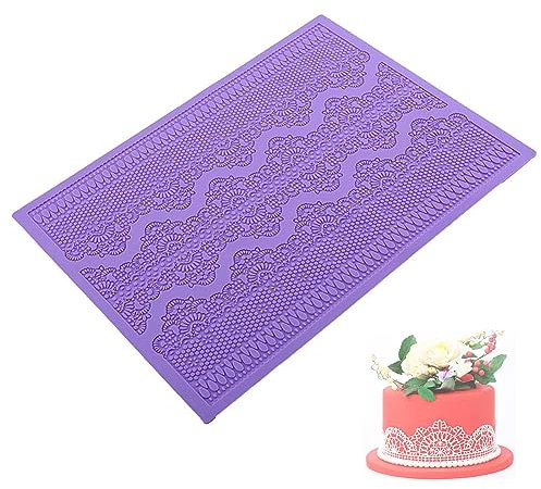 Winlauyet 39x28cm Silikon Ausstechform Matte Fondant Lace essbare Spitze Tortendeko Mould