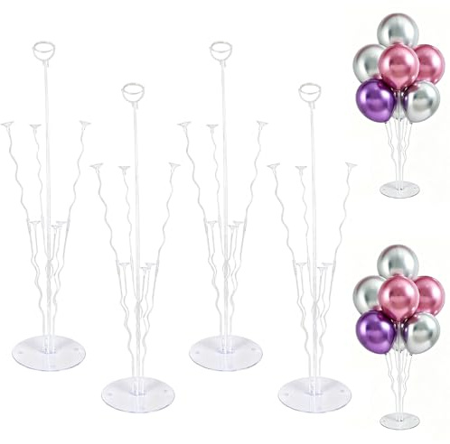 4 x 70 cm Esstisch-Ballonständer-Set, transparente Ballonstäbchen, Desktop-Ballonständer, Dekoration für Geburtstagsparty, Hochzeitsfeier