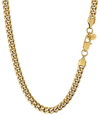 KRKC&CO 6mm Edelstahl Cuban Link Chain 18K Gold beschichtet Kubanische Gliederkette Edelstahl Panzerkette Herren Gold Goldkette Herren Gold Cuban Chain Hip Hip Halskette Rapper Kette Länge 61cm