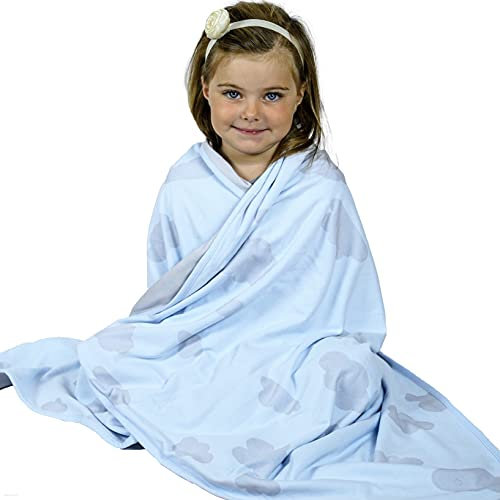 Wolldecke für Babys und Kleinkinder | Innenschicht aus 100% Merinowolle und Außenschicht aus 100% Bio-Baumwolle | temperaturausgleichend | extra groß | weiche Kuscheldecke | (blaue Wolke)