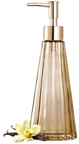 EMPO Vintage Elegant Glass Soap Dispenser, Liquid Soap/Sanitizer/Shampoo Bottle with Pump, Rustic Farmhouse Decor Crystal Hand Soap Dispenser for Kitchen Sink, Bathroom Accessories (Brown)