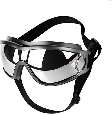 UV Protection Dog Goggles for Medium & Large Dogs - Waterproof Windproof Sunglasses, Durable Protective Eyewear for Long-Snout Breeds - Outdoor Hiking Running Glasses (Silver)