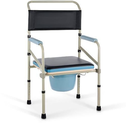 VONOYA Silla con Inodoro Ligera y Portátil Capcidad 150kg Silla de WC con Inodoro para Personas con Discapacidad, Ancianos y Mayores Altura Ajustable con Asiento Extraíble