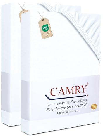 Camry Spannbettlaken 2er-Set 90x200cm - 100x200cm Weiß Baumwolle Jersey Oeko-Tex