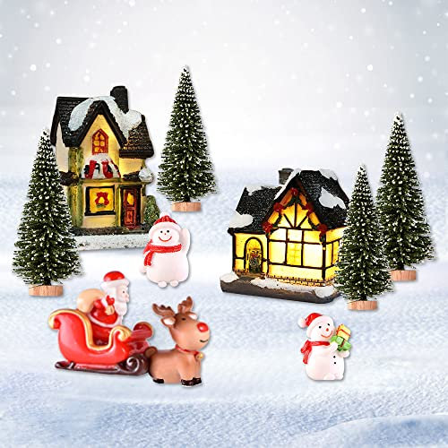 Weihnachtsdorf mit Beleuchtung Groß, Weihnachtsdorf Figuren Set mit LED, Weihnachtsdorf Weihnachtsbaum Miniatur, Weihnachtsdeko Figuren Tisch Deko, Weihnachtsdeko zum BAU Chic Selber Machen