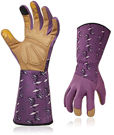 Vgo... Gants de jardinage pour femmes, gantelet d'élagage, manches longues, anti-épines, puncture protection, avant-bras long, écran tactile (SL7453,Violet,9/L,1Paire)