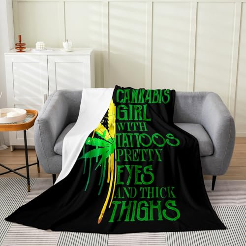 Marijuana Weed Fleece Throw Blanket Super Soft Cozy Trippy Leaves Flannel Blanket for Kids Women Adults Hippie Graffiti Plush Blanket Cannabis Leaf Fuzzy Blanket for Sofa Bed Couch(60x80 Inches)