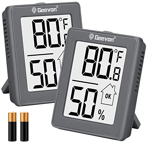 Geevon Digital Hygrometer, 2 Innenthermometer Raum Luftfeuchtigkeit Messgerät mit Batterie, Digital Temperatur Messgerät Luftfeuchtigkeit Meter Indikator für Haus, Büro, Gewächshaus, Mini Hygrometer