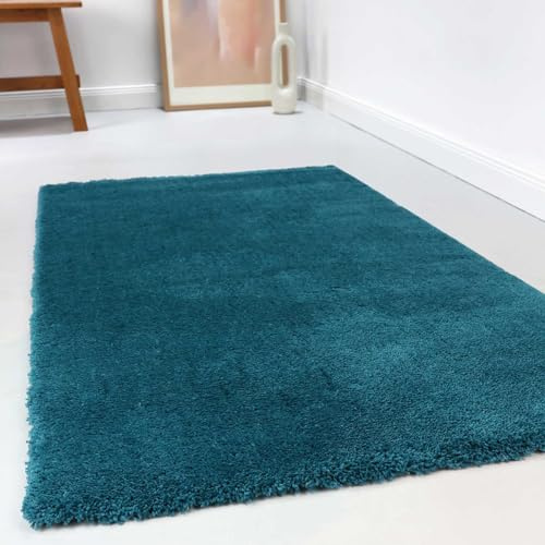 Wecon Home Kuschelig weicher Esprit Hochflor Teppich, bestens geeignet fürs Wohnzimmer, Schlafzimmer und Kinderzimmer RELAXX (80 x 150 cm, türkis Petrol)