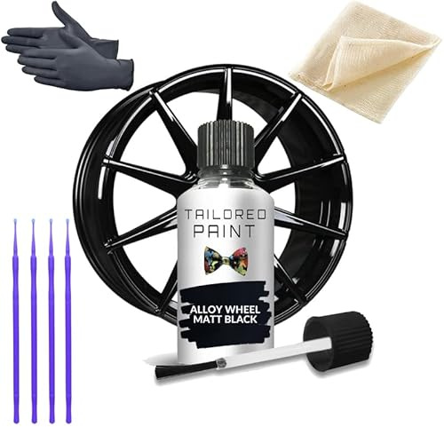 Kit di vernice per ritocchi in lega nera da utilizzare su ruote verniciate e verniciate a polvere da 30 ml per auto 4 x 4 SUV camion camion roulotte camper ruote graffiate (finitura opaca opaca)