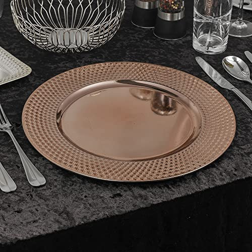 URBNLIVING Lot de 12 assiettes de présentation réutilisables de 33 cm pour table de salle à manger (motif géométrique or rose brillant, 12 assiettes de chargeur)