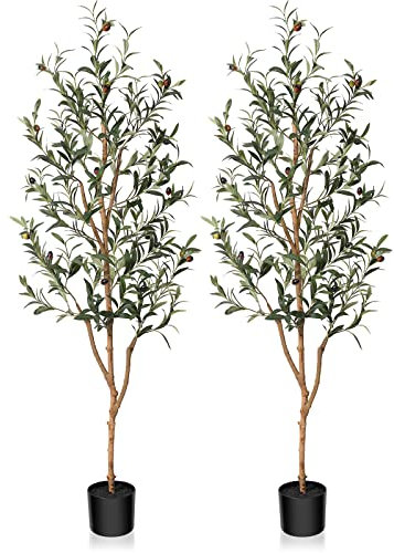 Kazeila Olivenbaum Künstlich 150cm Kunstpflanze Groß Künstliche Pflanzen Fake plastikpflanzen im Topf für Home Decor Zimmerdeko Schlafzimmer Dekoration(2Pack)
