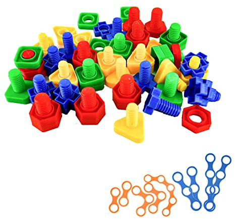 Kikuo - 32 giocattoli di ordinamento di forme, colori coordinati, dadi e bulloni, giocattoli educativi sensoriali per bambini, giocattoli da costruzione e sicuri blocchi da costruzione