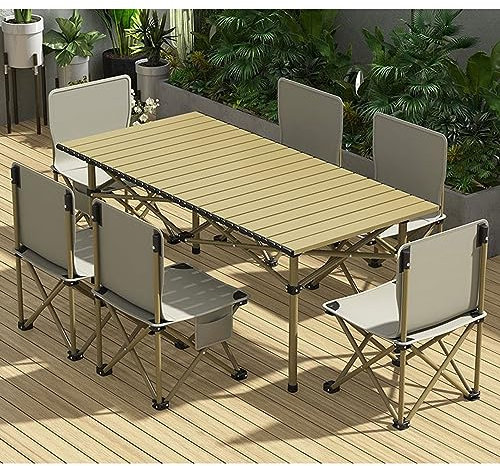 RUANLOV klappbarer Campingtisch, Campingtisch, Leichter Aluminium-Campingtisch Alu Campingtisch klappbar Falttisch für Camping Garten Balkon (A 120cm with 6 Chairs)