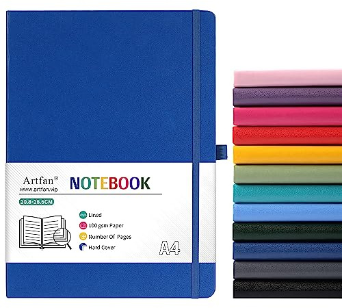 A4-Notizbuch – Notizbuch A4 mit Premium-Papier, Kunstleder, klassisches Schreiben, A4-Notizbuch, 21,2 x 29,1 cm, Hardcover – Dunkelblau