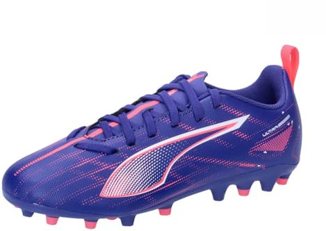 PUMA Unisex Youth Ultra 5 Play MG JR Soccer Shoe, Lapis Lazuli-PUMA White-Sunset Glow, 38.5 EU