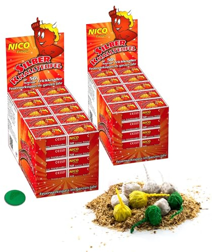 AKTIVHANDEL Knallteufel 20x 50 Stück, Knaller für Kinder, Kinderfeuerwerk Knallerbsen, Ganzjahresfeuerwerk, Kat F1 Feuerwerk inkl. Einkaufswagenchip