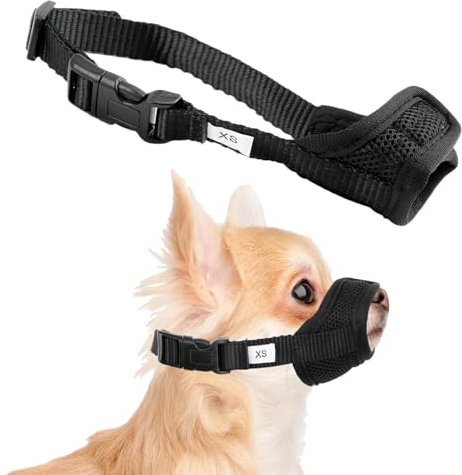 Museliere pour Chiens, Muselière en Nylon Réglable Doux et Respirant, Museliere Anti Aboiement Anti-Morsure Anti-Mastication, Museliere pour Chiens Petit, Moyens Chiens (XS,Noir)