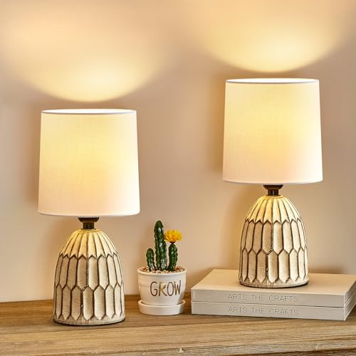 EJIAXIN Table Lamps Set of 2-13.5 Small Boho Lamp - Bedside Lamps - Farmhouse Rustic Ceramic Table Lamp for Bedroom, Living Room, Nightstand, Office, Side Desk Lamp, End Table Lamp